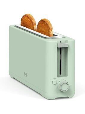 2 Slice Green Extra Wide Removable Crumb Tray Slot Stainless Steel Toaster